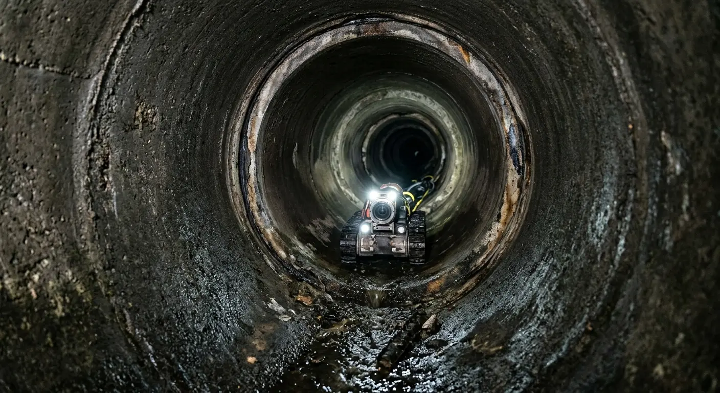 Robotic sewer camera inspecting pipe interior for Sewer Line Repair in Sun Village
