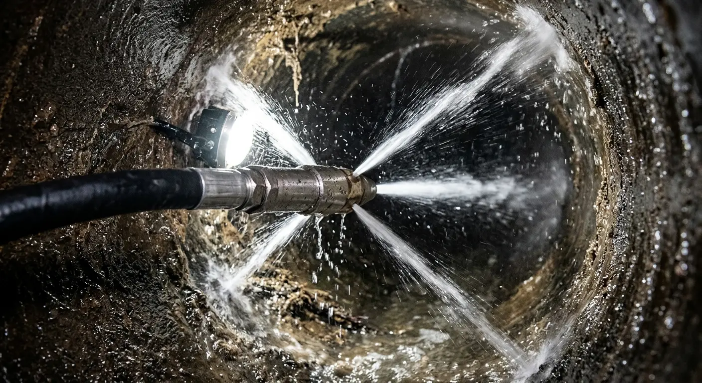 High-pressure hydro jetting nozzle cleaning sewer pipe for Storm Drain Cleaning in Sun Village